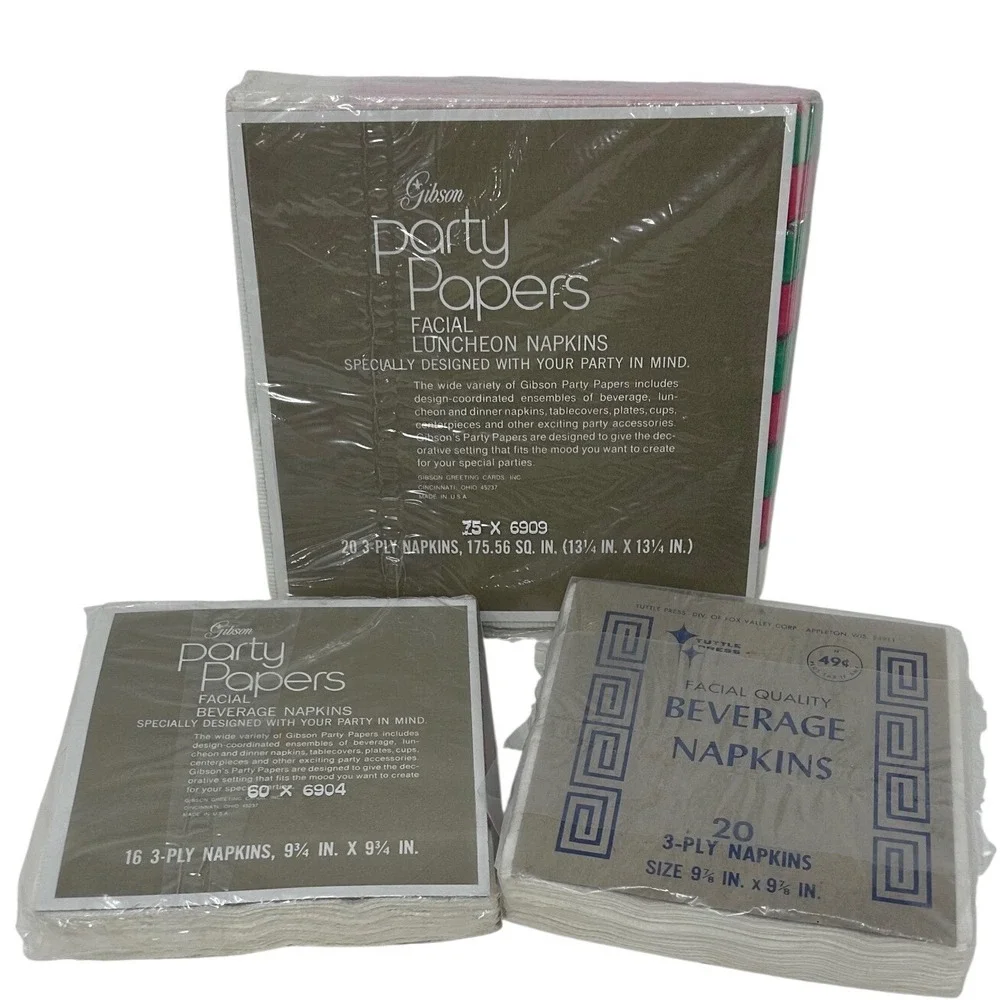 Vintage Gibson Tuttle Press Christmas Napkins Set Luncheon Beverage Poinsettia‎
